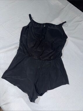 Aqua Green Black Blouson One-Piece Swim Romper